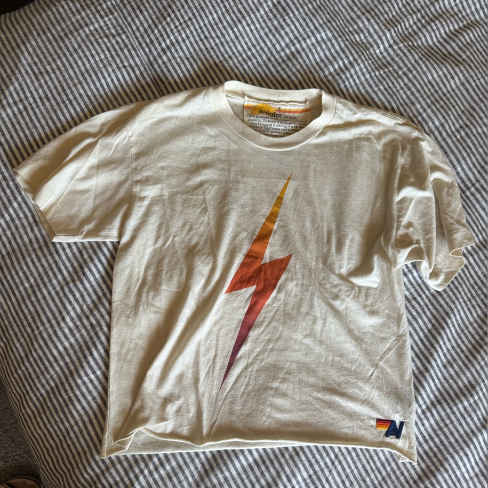 Aviator Nation lightening bolt Cream Tee with Orange